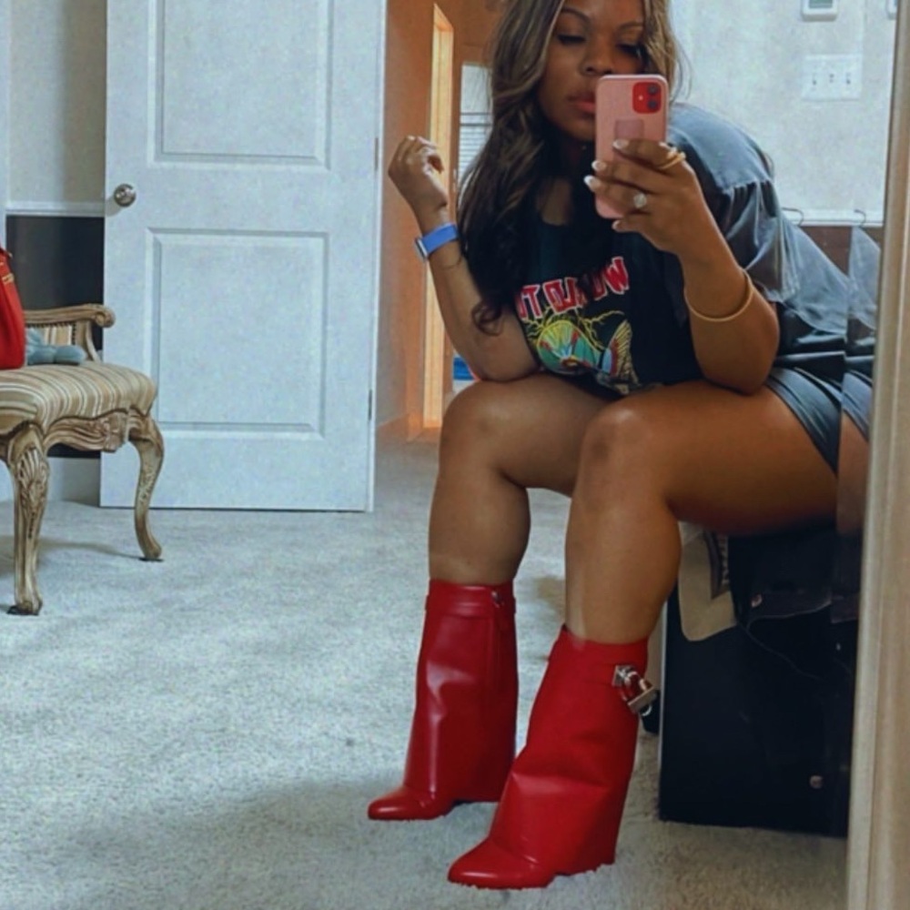 Givenchy Red Leather Wedge Ankle Booties